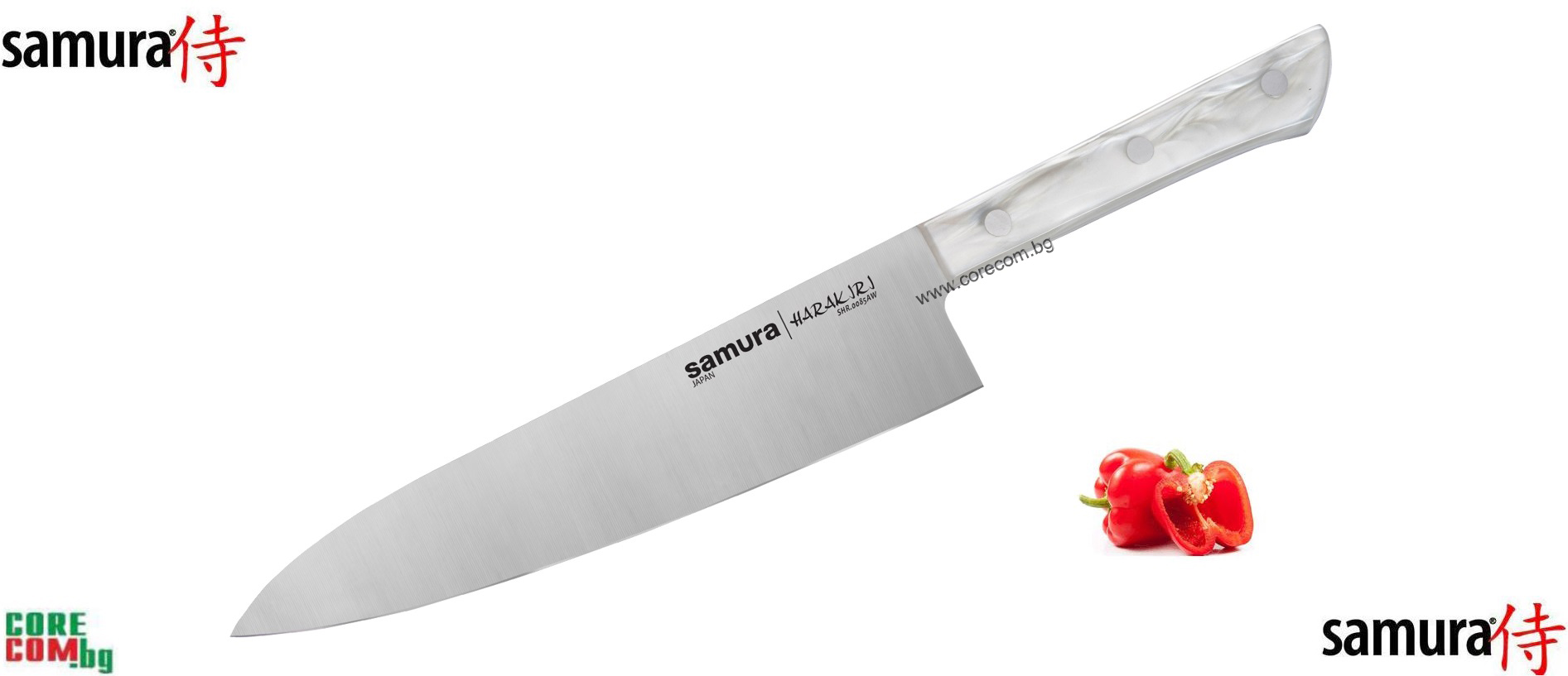 Samura "Harakiri Acryl" Chef’s knife 208 mm. Качествен кухненски нож, подходящ за "накълцване" на продуктите или обща употреба в кухнята, размер на острието: 20.8 см., Самура Япония "Харакири Acryl"