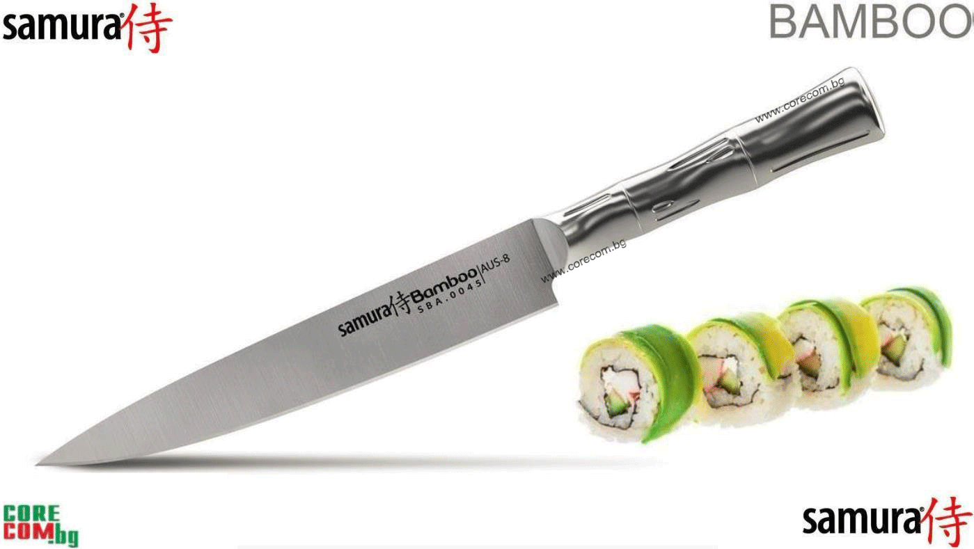 Samura Japan BAMBOO, Professional Slicing knife 20cm, Професионален нож за месо, зеленчуци или обща употреба в кухнята, изработен от горещо-кована стомана, размер на острието: 20.0 см, Самура Япония
