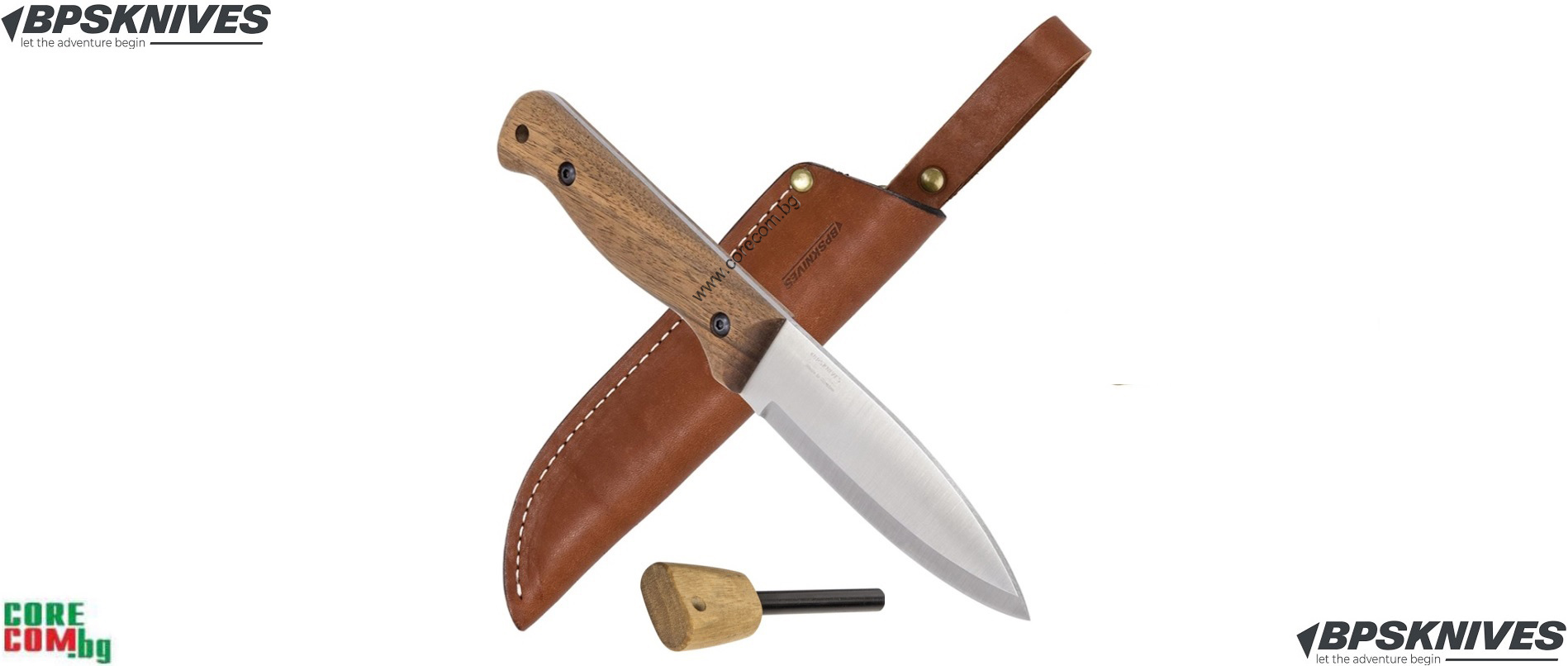 BPS Knives B1 SSH Full Tang Survival Knife with Sheath, Класически ловен или туристически нож с дървена дръжка - Орех, изработен от неръждаема стомана - 5Cr14MoV, размер на острието: 11 см, Общ размер: 23.0 см., BPS Knives