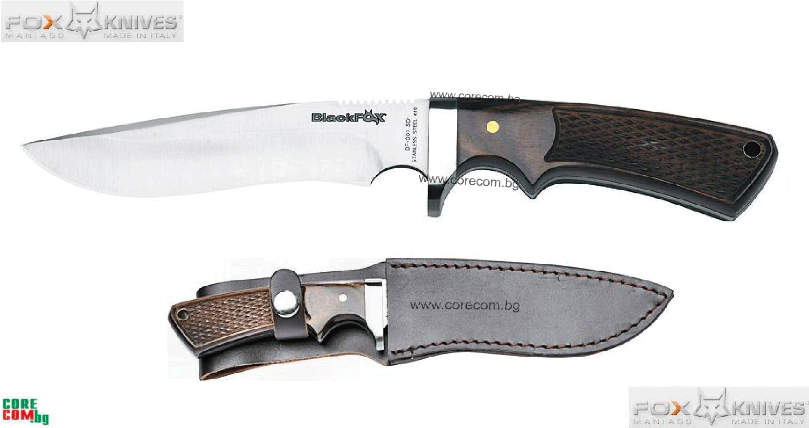 Black Fox Bowie Knife, Практичен и качествен ловен нож с дървена дръжка, класически и изчистен дизайн, размер на острието: 14.5 см., Фокс Италия