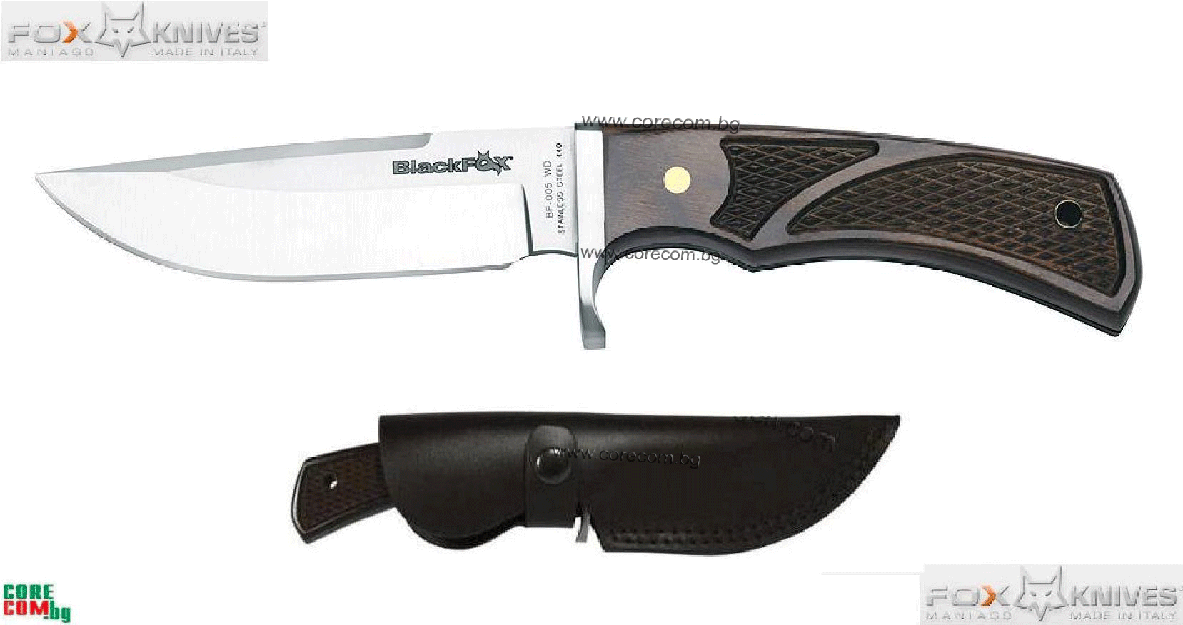 Black Fox Bowie Knife, Практичен и качествен ловен нож с дървена дръжка, класически и изчистен дизайн, размер на острието: 10.5 см., Фокс Италия