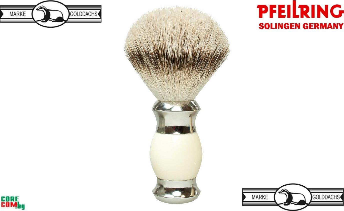 Golddachs Germany Shaving Brush, Луксозна четка за бръснене с естествен косъм от Сребрист язовец, среден размер, Golddachs Germany Shaving Brush