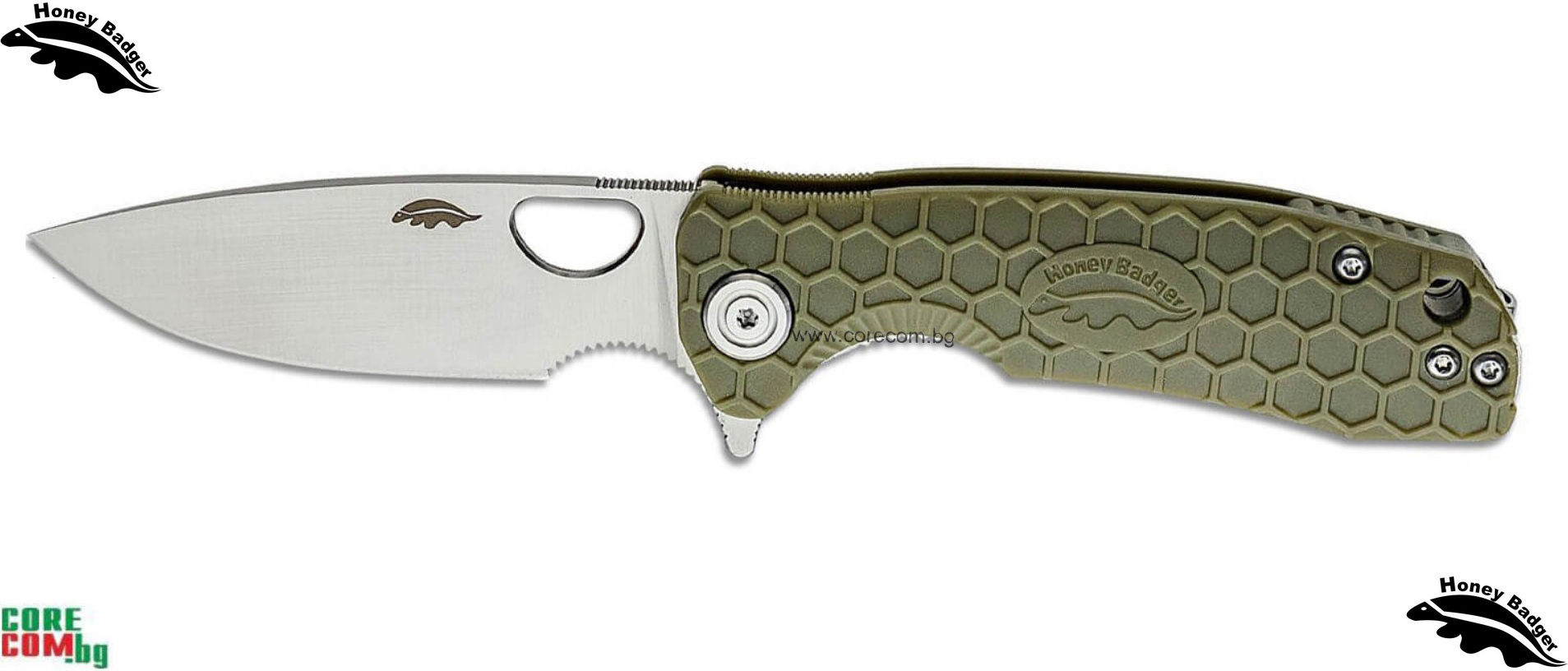 Honey Badger Knives, Clip Point Flipper Small-Green, Малък джобен нож изработен от неръждаема стомана, модел: 8CR13MoV, ножът е подходящ за ежедневно носене, размер на острието: 7 см, Honey Badger Knives