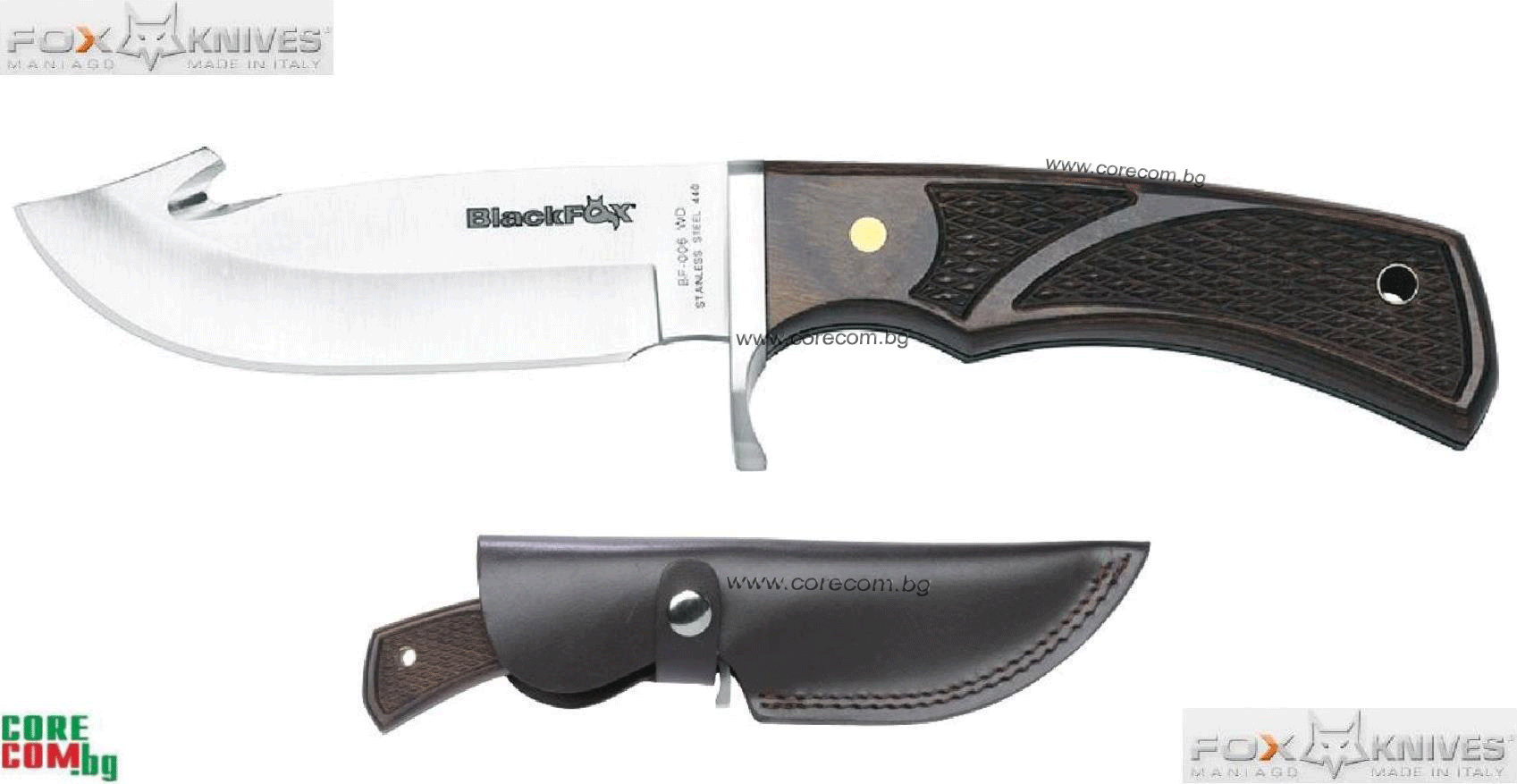 Black Fox Hunting Knife, Класически ловен нож с "кука" за дране, изработен от стомана 440A, ножът е подходящ за всички дейности на открито, размер на острието: 10.5 см. / 4 мм, Black Fox Hunting Knife