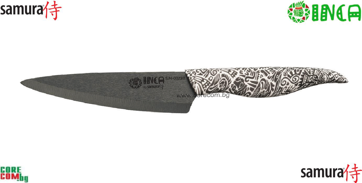 Samura "INCA", Kitchen knife Utility 155 mm with black zirconia ceramic blade, Универсален кухненски нож, ножът е подходящ за ежедневна употреба в кухнята и е изработен от Циркониева керамика, размер на острието: 15.5 см., Самура Япония