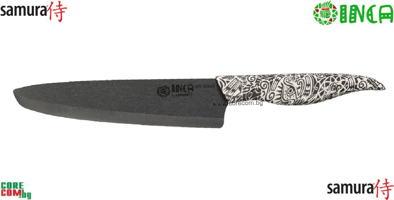 Samura "INCA", Chef's Knife 187 mm with black zirconia ceramic blade, Универсален кухненски нож, подходящ за ежедневна употреба в кухнята и е изработен от Циркониева керамика, размер на острието: 19.0 см., Самура Япония