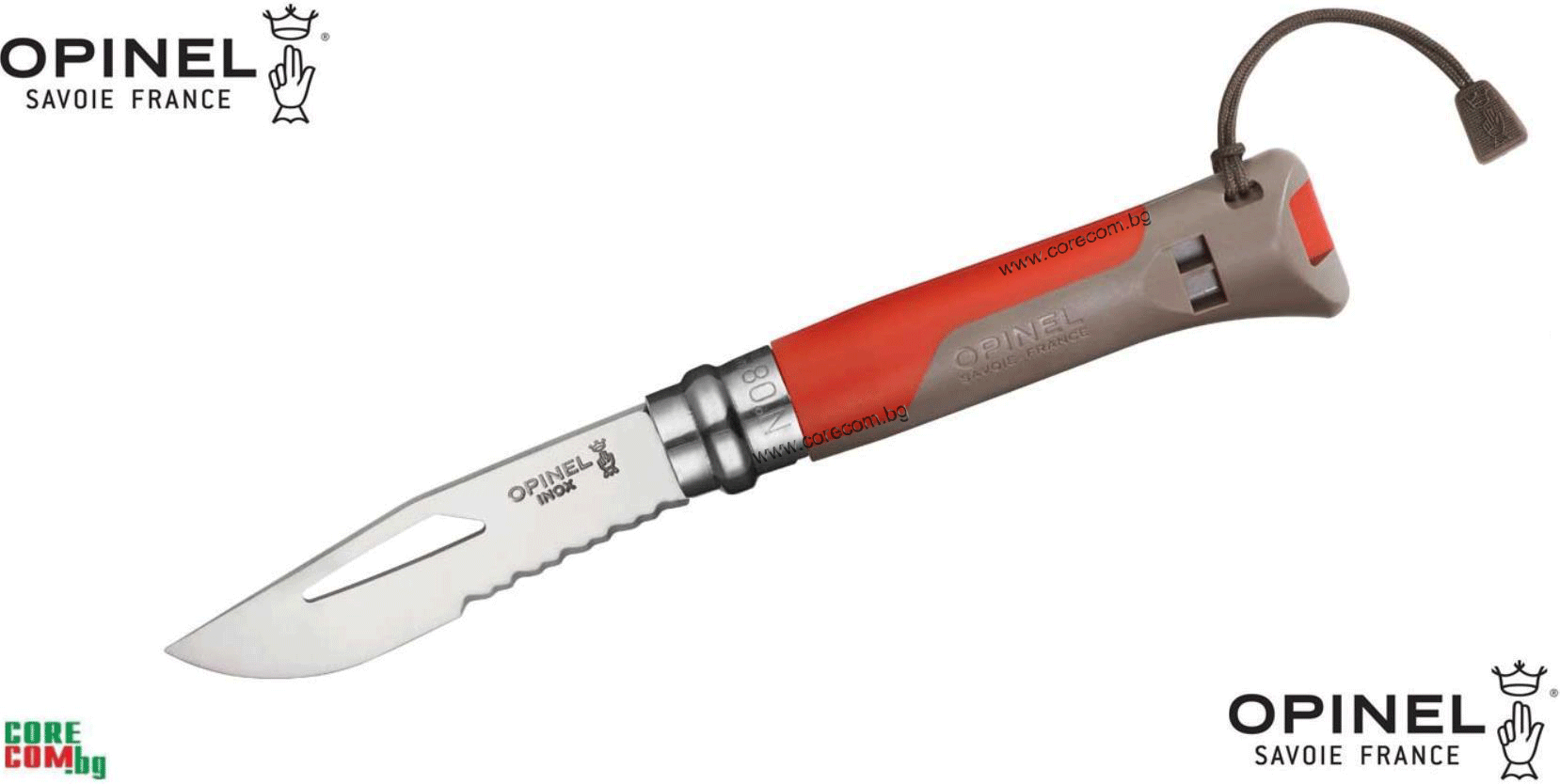 Opinel №8 OUTDOOR, Stainless Steel Blade (12c27 Sandvik), Сгъваем джобен нож с гумирана дръжка, размер на острието: 8.5 см., Опинел Инокс Франция №8