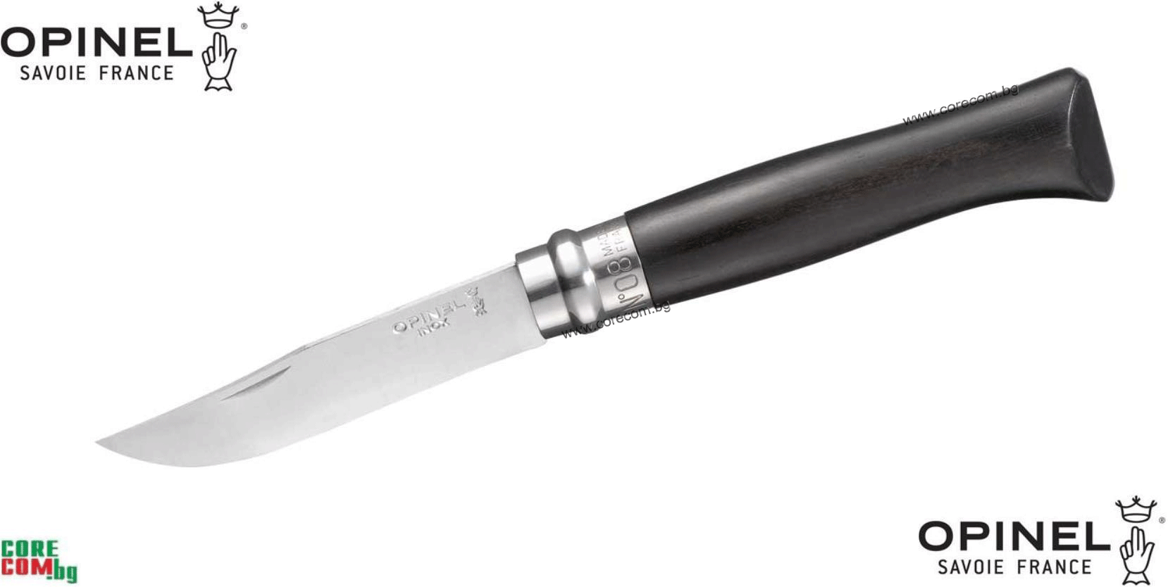 Opinel No8 Stainless Steel Blade (12c27 Sandvik), Сгъваем джобен нож с дървена дръжка - "Абанос", размер на острието: 8 см., Опинел Инокс Франция No 8