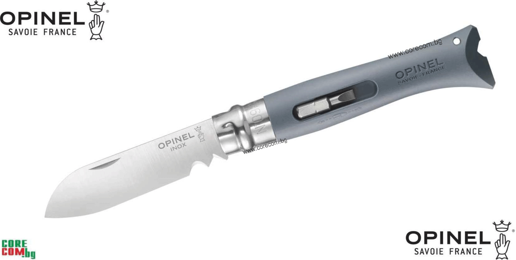 Opinel No 9 Stainless Steel Blade (12c27 Sandvik), Сгъваем джобен нож "Направи си сам", полиамидна, усилена дръжка, размер на острието: 9 см., в комплект с два вградени бита, Опинел Франция No 9