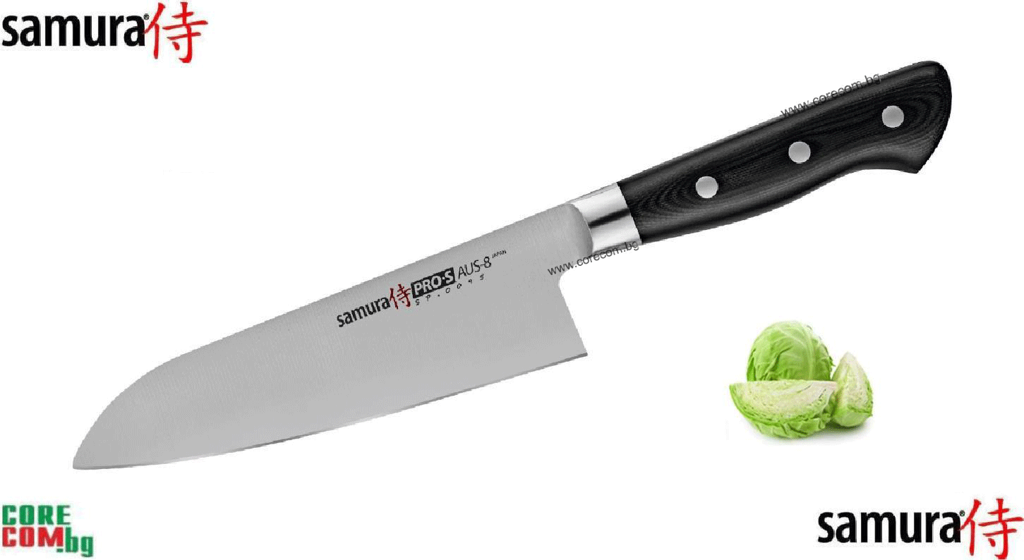 Samura "PRO-S" Professional Santoku Knife 18cm, Професионален готварски нож, изработен от горещо-кована стомана AUS-8, размер на острието: 18 см, Самура Япония, Безплатна доставка в България!