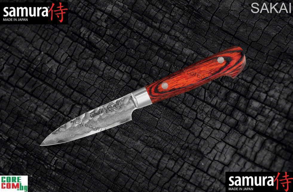"SAKAI" DAMASCUS Japanese Knife, Paring knife 3"/ 80 mm 33 layers. Hardness 61 HRC, Професионален нож за плодове и зеленчуци, изработен от Дамаска стомана VG-10 Japan - 33 слоя, размер на острието: 8.0 см, Самура Япония, Безплатна доставка в България!