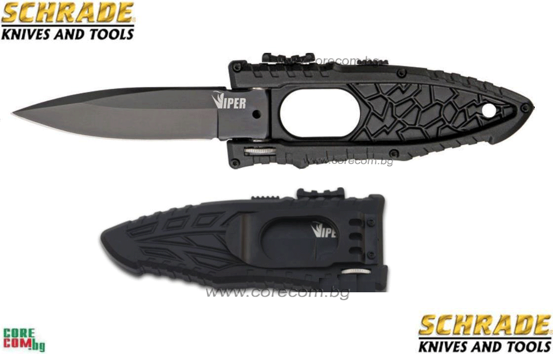 Schrade Viper Side Opening Assisted 3.2" Black Plain Drop Point Blade SCHSADB, Сгъваем-Тактически нож подходящ за ежедневно носене, размер на острието: 8 см., Schrade Viper Side Opening Assisted 3.2" Black Plain Drop Point Blade SCHSADB