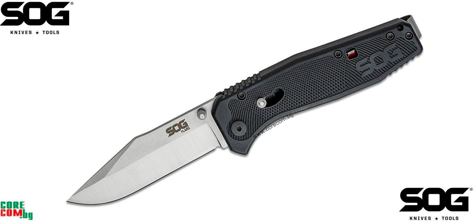 SOG Flare Assisted Folding Knife, Висококачествен туристически нож със сгъваемо острие, изработен от неръждаема стомана "5Cr13MoV", подходящ за къмпинг и туризъм, размер на острието: 8.7см., SOG Flare