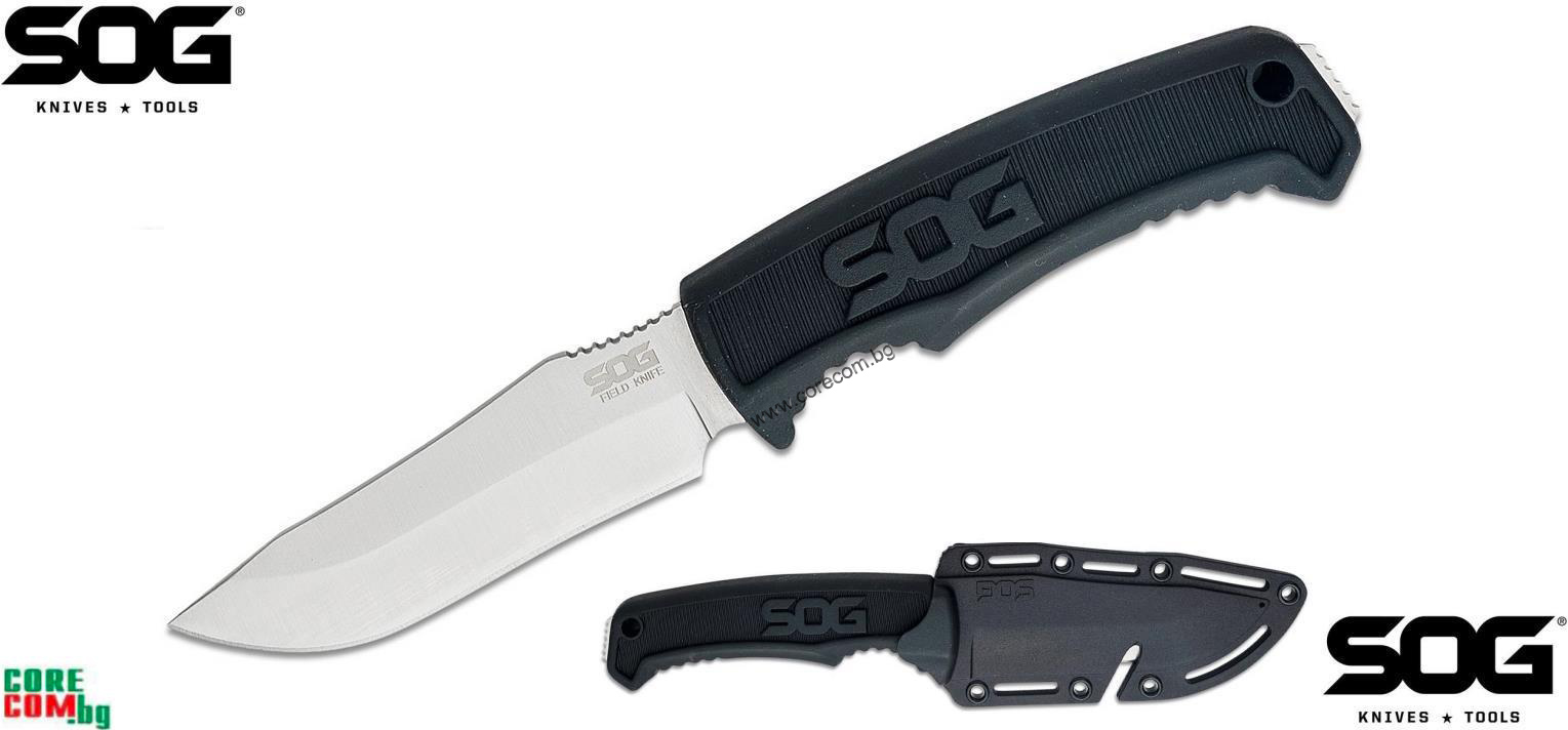 SOG Field Knife Fixed Plain Blade, Качествен и мултифункционален нож, изработен от неръждаема стомана 7Cr17MoV, ножът е подходящ за всички дейности на открито, къмпинг и риболов, размер на острието: 10.0 см, SOG Field