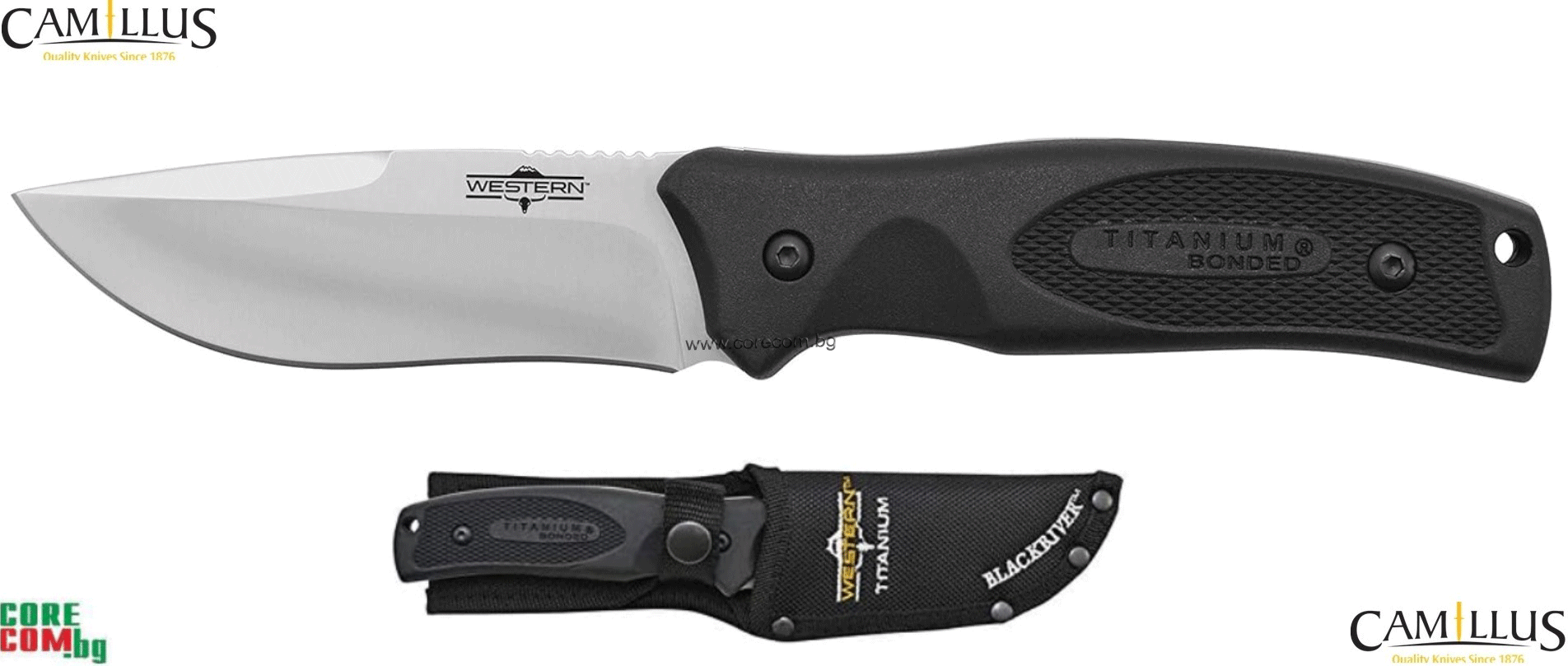 Camillus "Western Black River" Fixed Blade Knife, Качествен и мултифункционален нож, изработен от неръждаема стомана 420, ножът е подходящ за всички дейности на открито, къмпинг и риболов, размер на острието: 11.0 см, Camillus "Western Black River"