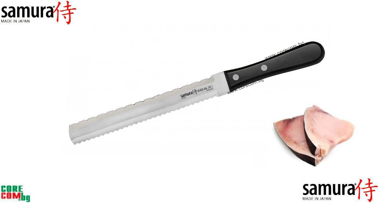 Samura "HARAKIRI" Two-sided saw knife for bread and frozen foods 7.1"/180 mm., Двустранен кухненски нож подходящ за замразени храни и хляб, изработен от неръждаема стомана AUS-8, размер на острието: 18 см., твърдо острие, Самура Япония "Харакири"