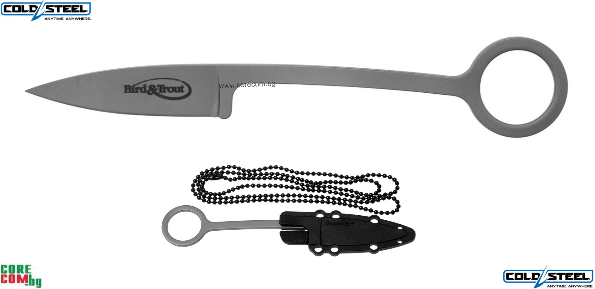 Cold Steel Bird & Trout - Neck Knife, Тактически нож за скрито носене, изработен от японска неръждаема стомана, модел: AUS 8A, размер на острието: 5.6 см, Общ размер: 16 см., Cold Steel "Bird & Trout" Fixed Knife