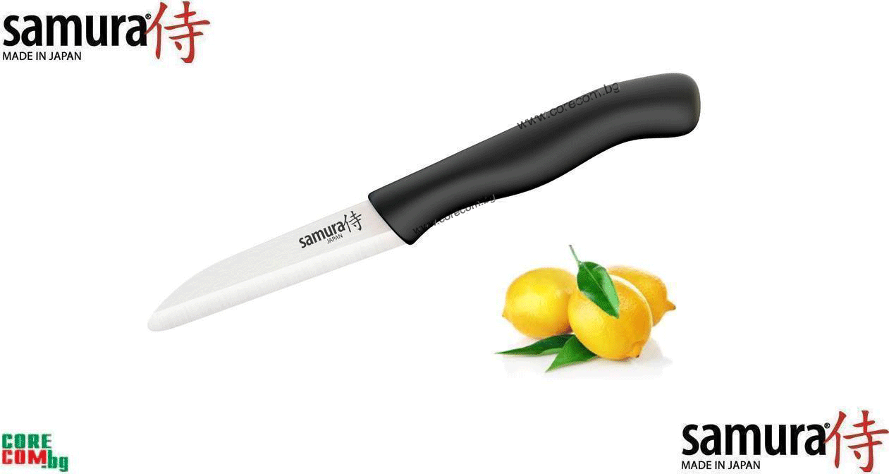 Samura Fruit knife 75 mm, Black handle, Zirconia Ceramic, Малък керамичен нож, подходящ за рязане на плодове, зеленчуци или обща употреба, специална технология - не се заточва, размер на острието: 7.5 см., Самура Япония "ECO-CERAMIC"
