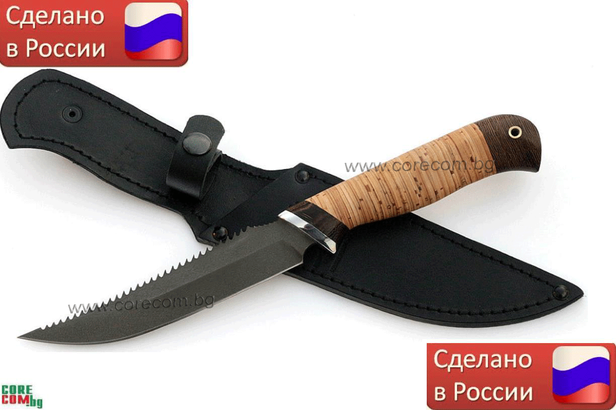 Russian hunting knives "Ribolov", Класически ловен или туристически нож, изработен от Дамаска стомана: HRC 62, подходящ за дране, размер на острието: 15.0 см., Русия "Риболов", Безплатна доставка в България!