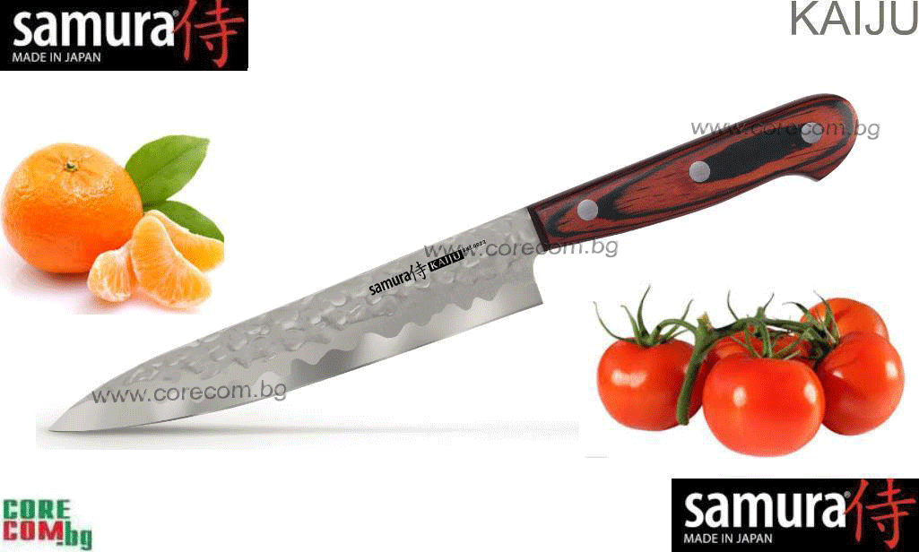 Samura Kaiju Utility Knife 15cm AUS 8 Hammered 15 sm, Професионален нож за накълцване на продуктите, изработен от кована Японска стомана AUS 8, размер на острието: 15 см, Самура Япония