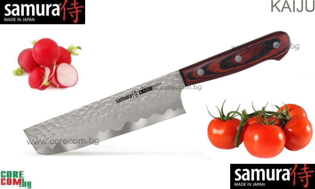 Samura Kaiju Usuba Knife AUS 8 Hammered 17 sm, Професионален нож за накълцване на продуктите, изработен от кована Японска стомана AUS 8, размер на острието: 17 см, Самура Япония