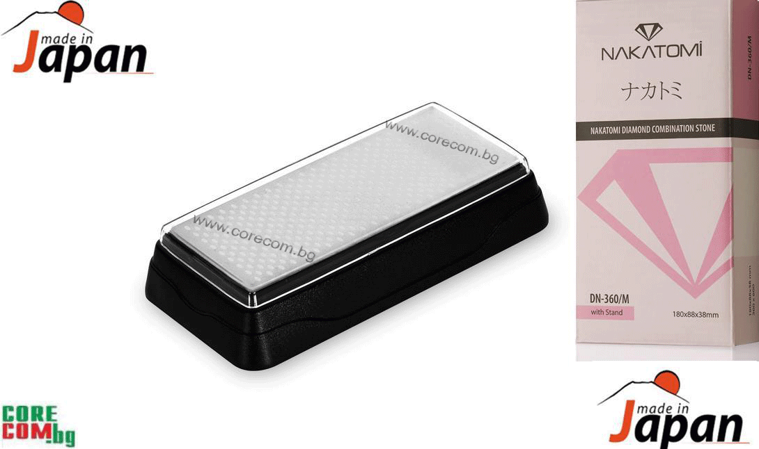 Japanese Diamond Sharpening Stones, Grain size: 360 / 600, Японски "Диамантен" камък, подходящ за заточване на всички видове ножове и режещи инструменти: Грит 360 / 600, 18,0 x 6 x 1.0 cм., Nakatomi Japan